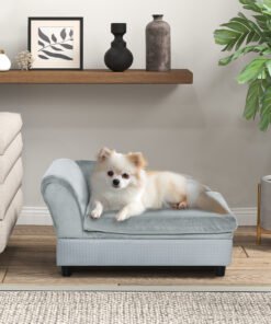 Luxury Fancy Dog Couch with Hidden Storage, Small Dog Sofa Bed with 2" Soft Foam, Modern Pet Furniture for Puppies & Little Breeds, Pale Gray