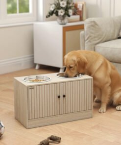 Elevated Dog Bowl, Large Feeding Dog Bowl Stand With 2 Stainless Steel Bowls, Storage Drawer, And Slow Feeder Mat.