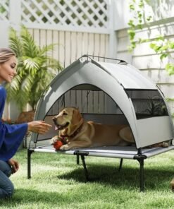 Elevated Dog Bed With Removable Canopy, Portable Outside Raised Pet Cot With Cooling Pad, Storage Bag