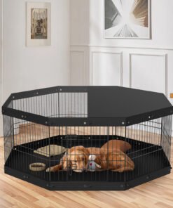 VEVOR Dog Playpen, 8 Panels Foldable Metal Dog Exercise Pen With Top Cover And Bottom Pad, 24in H Pet Fence Puppy Crate Kennel, Indoor Outdoor Dog Pen For Small Medium Pets, For Camping, Yard